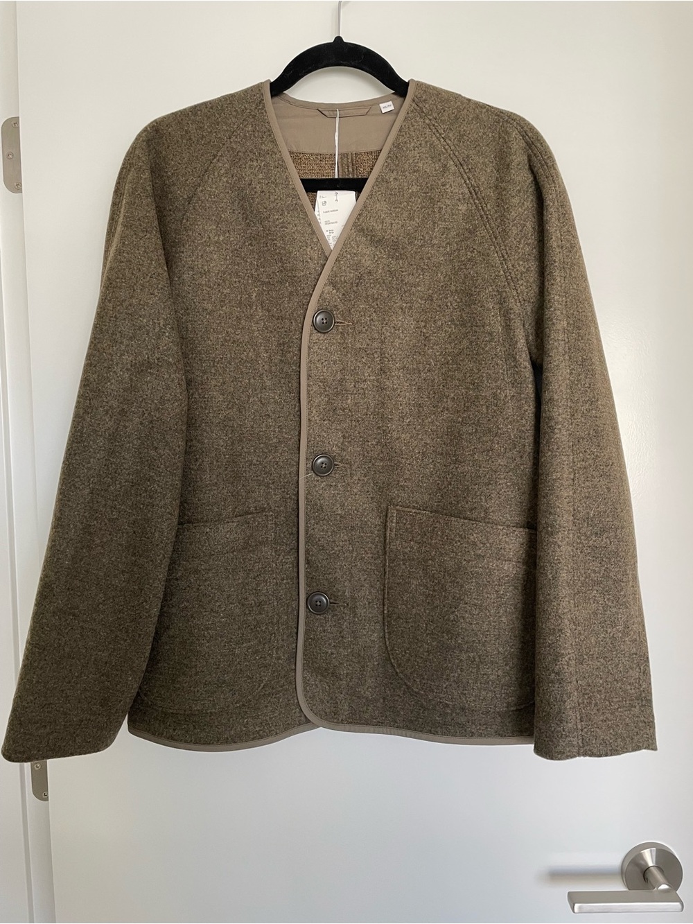 Uniqlo Olive/Brown Wool-Blend V-Neck Pea Coat